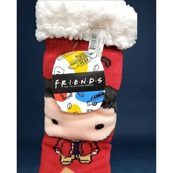 NWT FRIENDS ROSS Slipper Socks Sherpa Lined No Slip Grips Cushioned One Size Red - Picture 4 of 4